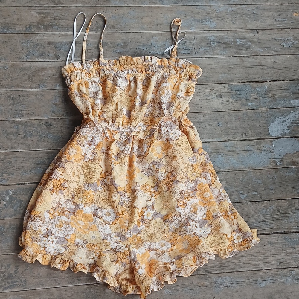 Forever 21 Yellow Floral Romper Shorts